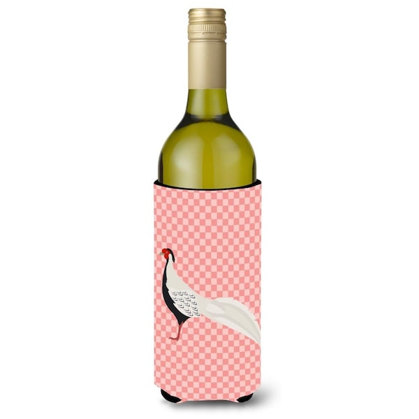 Carolines Treasures Silver Pheasant Pink Check Wine Bottle Beverge Insulator Hugger - BB7929LITERK
