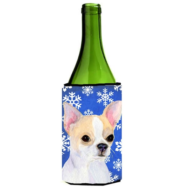 Carolines Treasures Chihuahua Winter Snowflakes Holiday Wine bottle sleeve Hugger - SS4612LITERK