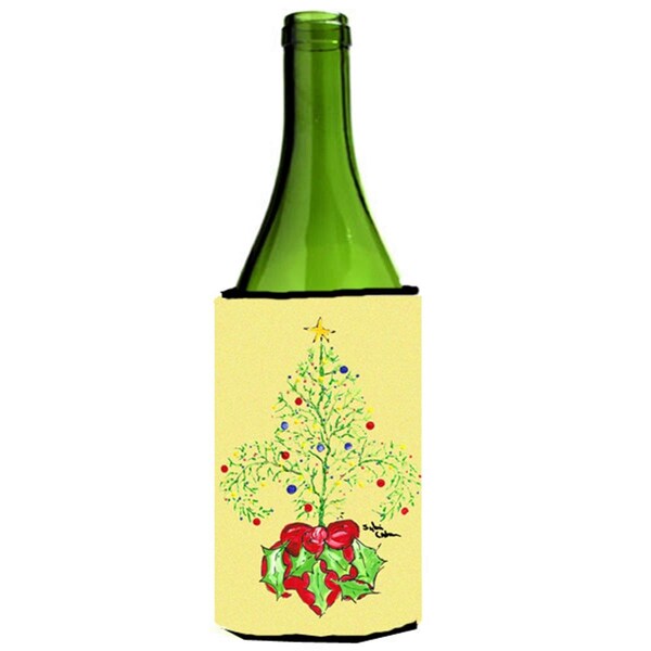 Carolines Treasures Christmas Tree Fleur De Lis Wine bottle sleeve Hugger - 8501LITERK