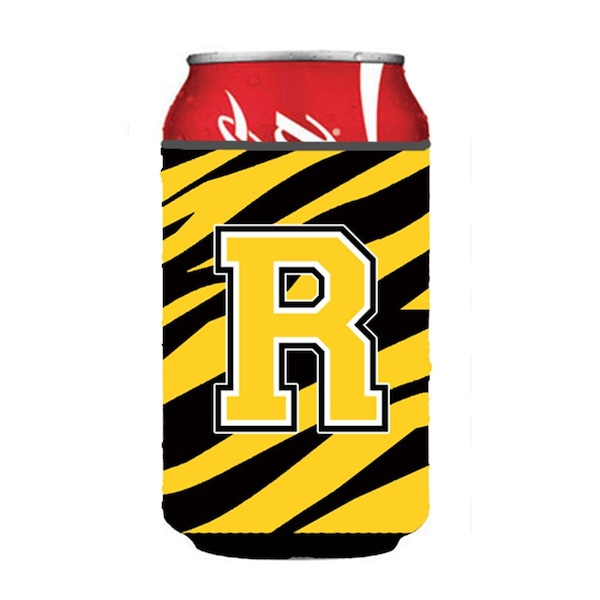 Carolines Treasures Letter R Initial Monogram - Tiger Stripe - Black Gold Can Or Bottle  Hugger - CJ1026-RCC