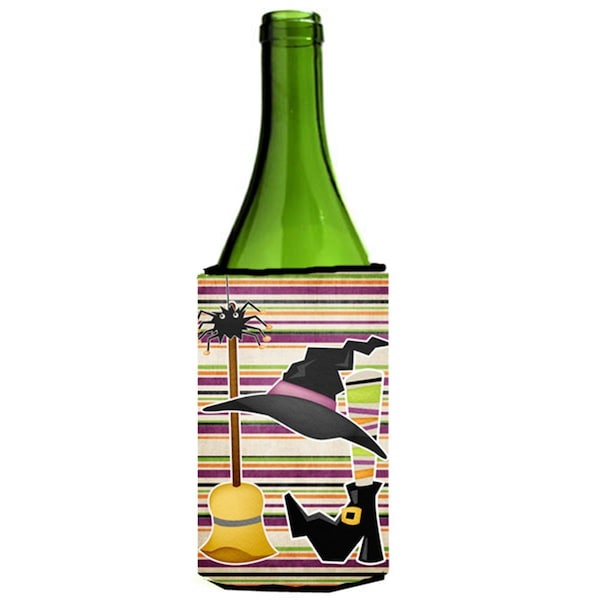 Carolines Treasures Witch Costume And Broom On Stripes Halloween Wine bottle sleeve Hugger - 24 oz. - SB3010LITERK