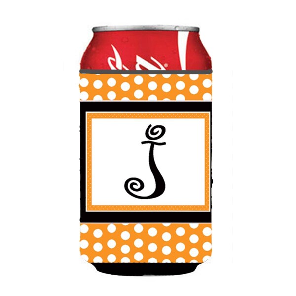 Carolines Treasures Letter J Initial Monogram - Orange Polkadots Can Or Bottle  Hugger - CJ1033-JCC