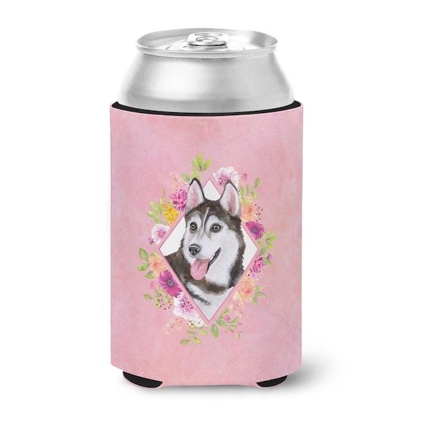 Carolines Treasures Siberian Husky No.1 Pink Flowers Can or Bottle Hugger - CK4151CC