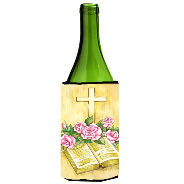 Carolines Treasures Easter Cross & Bible with Roses Wine Bottle Can cooler Hugger - APH4072LITERK