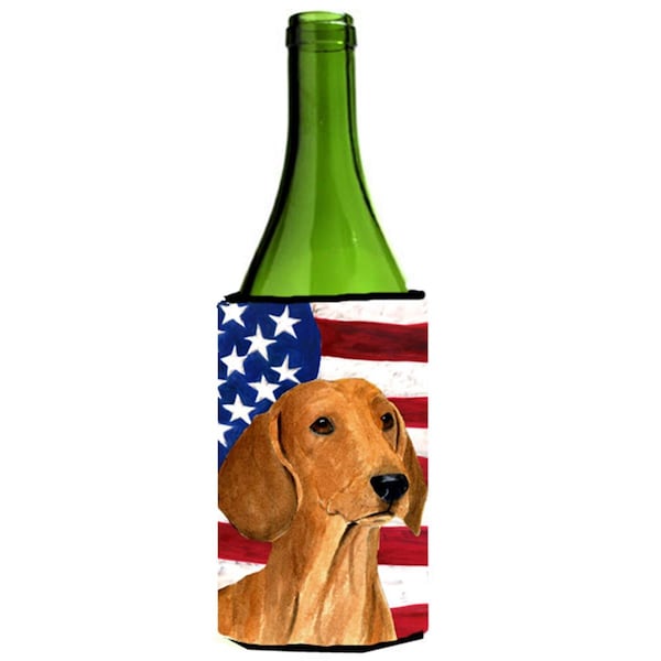 Carolines Treasures Usa American Flag With Dachshund Wine bottle sleeve Hugger - SS4049LITERK