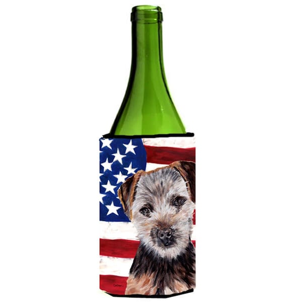 Carolines Treasures Norfolk Terrier Puppy With American Flag Usa Wine bottle sleeve Hugger  24 Oz. - SC9639LITERK