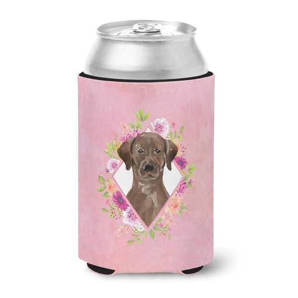 Carolines Treasures Chocolate Labrador Pink Flowers Can or Bottle Hugger - CK4251CC