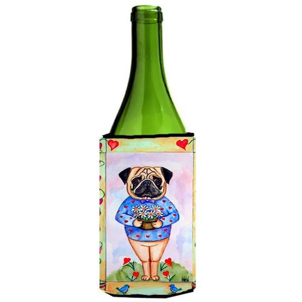 Carolines Treasures Pug Valentines Hearts Wine bottle sleeve Hugger - 24 oz. - 7132LITERK