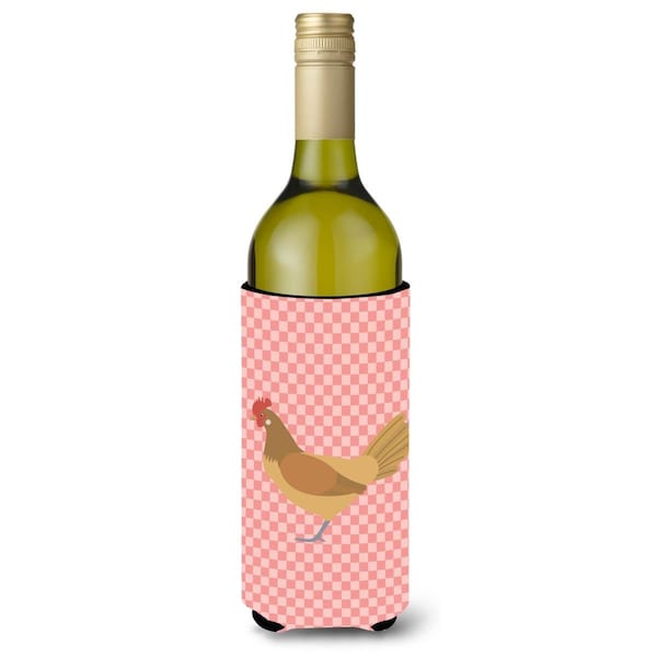 Carolines Treasures Frisian Friesian Chicken Pink Check Wine Bottle Beverge Insulator Hugger - BB7832LITERK