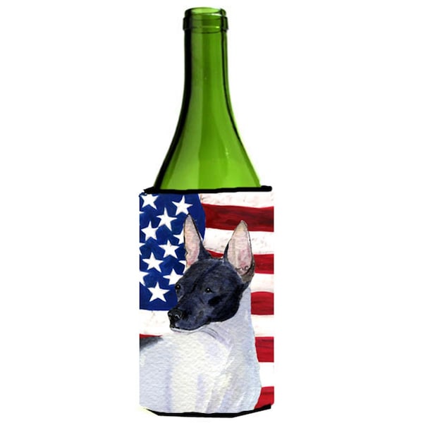 Carolines Treasures Usa American Flag With Rat Terrier Wine bottle sleeve Hugger - SS4054LITERK