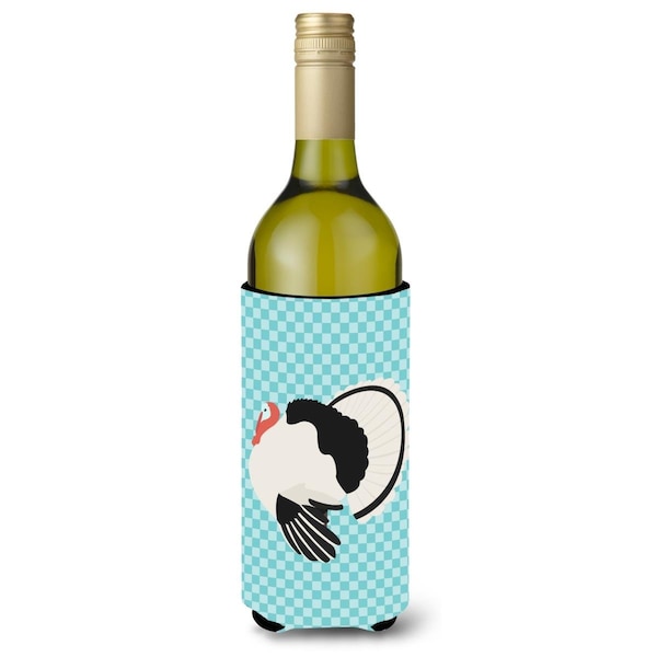 Carolines Treasures Royal Palm Turkey Blue Check Wine Bottle Beverge Insulator Hugger - BB8162LITERK