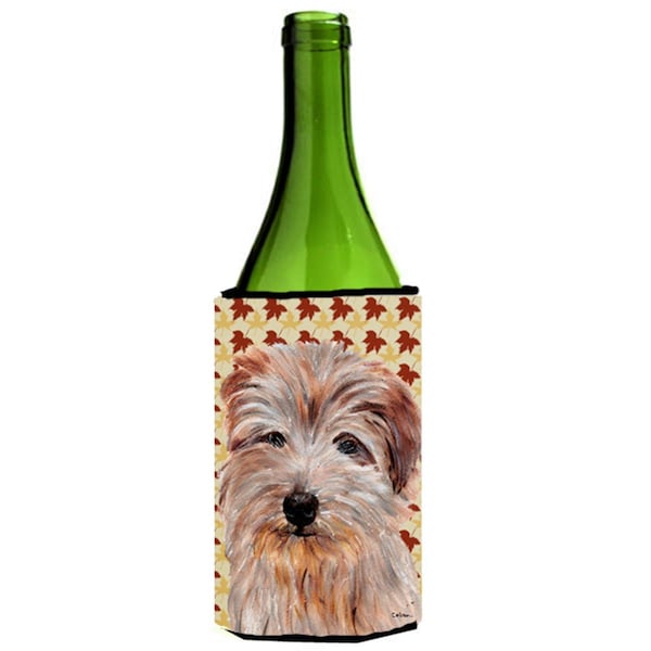 Carolines Treasures Norfolk Terrier Fall Leaves Wine bottle sleeve Hugger  24 Oz. - SC9688LITERK