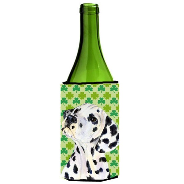 Carolines Treasures Dalmatian St. Patricks Day Shamrock Wine bottle sleeve Hugger - 24 oz. - SS4423LITERK