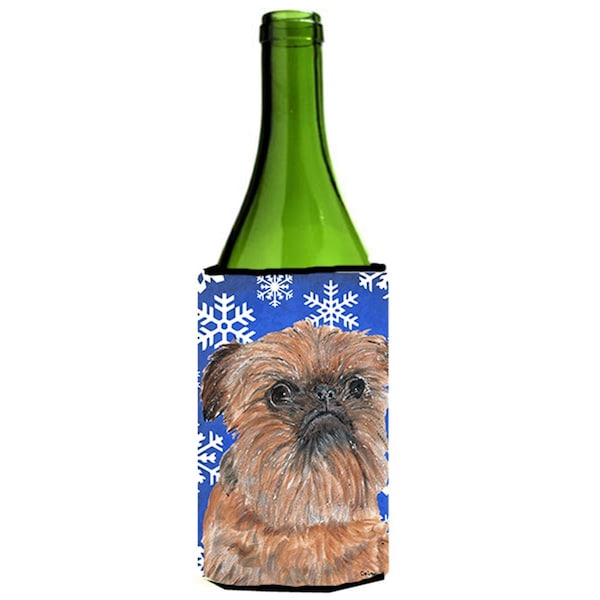 Carolines Treasures Brussels Griffon Blue Snowflake Winter Wine bottle sleeve Hugger - 24 oz. - SC9600LITERK