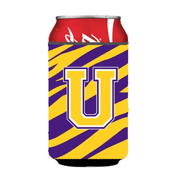 Carolines Treasures Monogram - Tiger Stripe - Purple Gold Can Or Bottle  Initial U - CJ1022-UCC