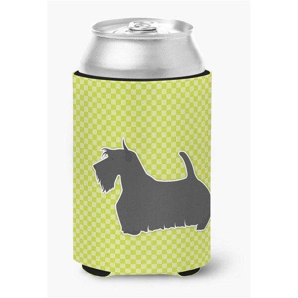 Carolines Treasures Scottish Terrier Checkerboard Green Can or Bottle Hugger - BB3869CC
