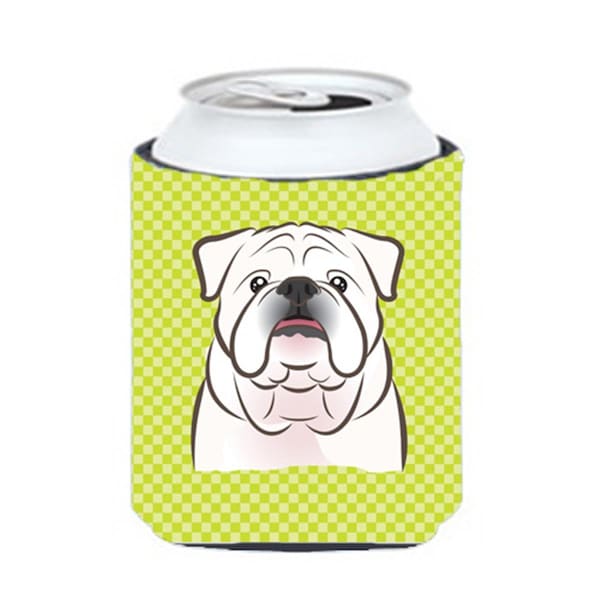Carolines Treasures Checkerboard Lime Green White English Bulldog Can Or Bottle Hugger- 12 Oz. - BB1282CC