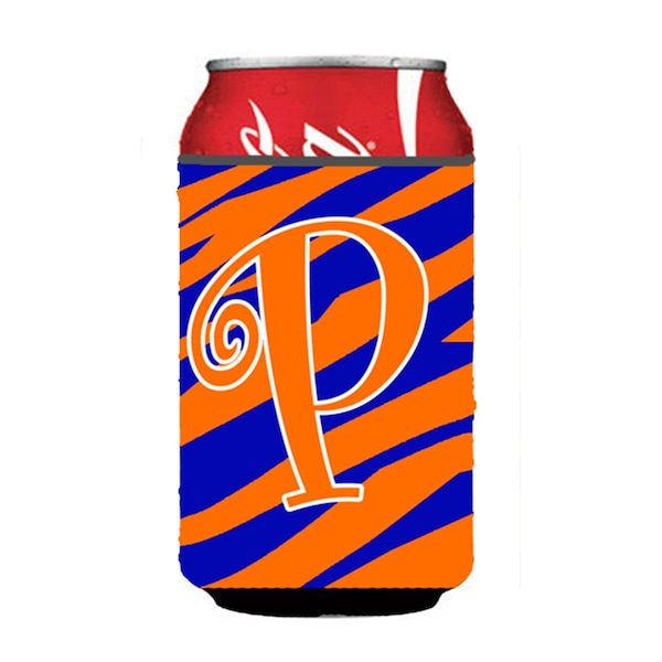 Carolines Treasures Letter P Initial Monogram - Tiger Stripe Blue And Orange Can Or Bottle  Hugger - CJ1036-PCC