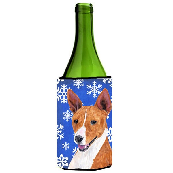 Carolines Treasures Basenji Winter Snowflakes Holiday Wine bottle sleeve Hugger - SC9387LITERK