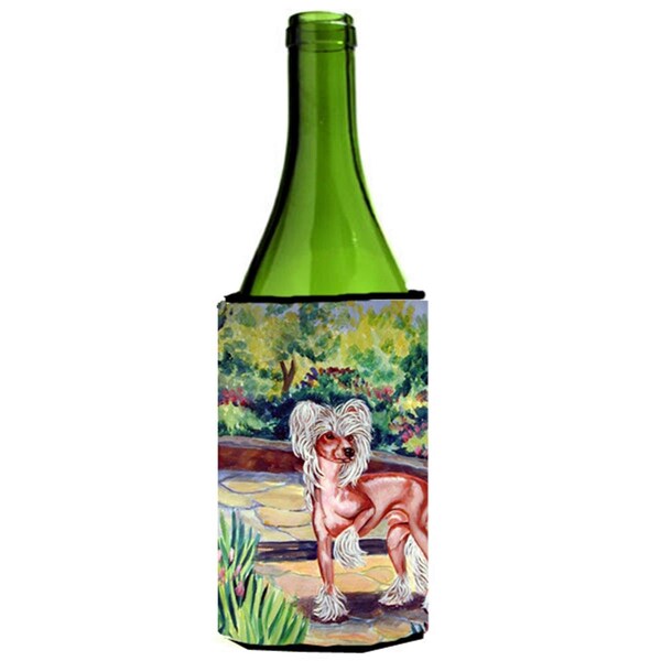 Carolines Treasures Chinese Crested On The Patio Wine bottle sleeve Hugger - 24 oz. - 7021LITERK