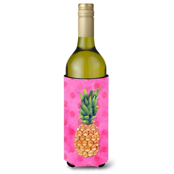 Carolines Treasures Pineapple Pink Polkadot Wine Bottle Beverge Insulator Hugger - BB8194LITERK