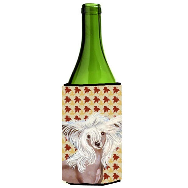 Carolines Treasures Chinese Crested Fall Leaves Portrait Wine Bottle  Hugger - 24 oz. - LH9122LITERK
