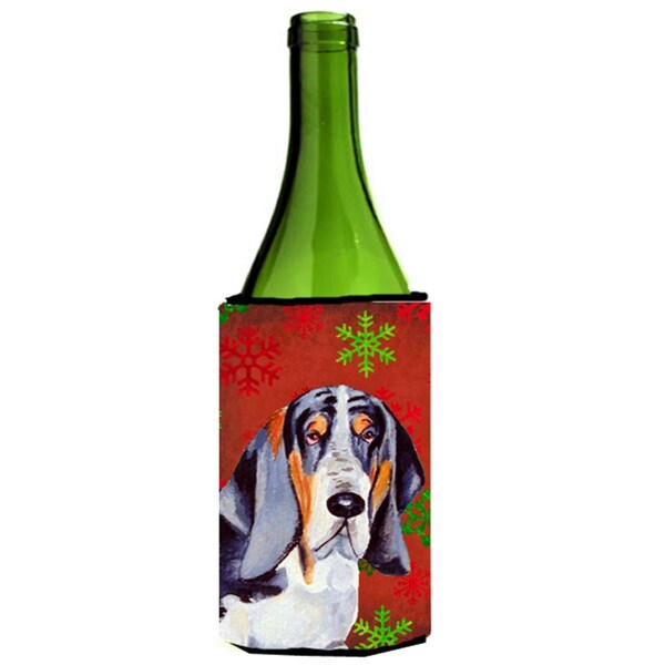 Carolines Treasures Basset Hound Snowflakes Holiday Christmas Wine bottle sleeve Hugger - LH9327LITERK