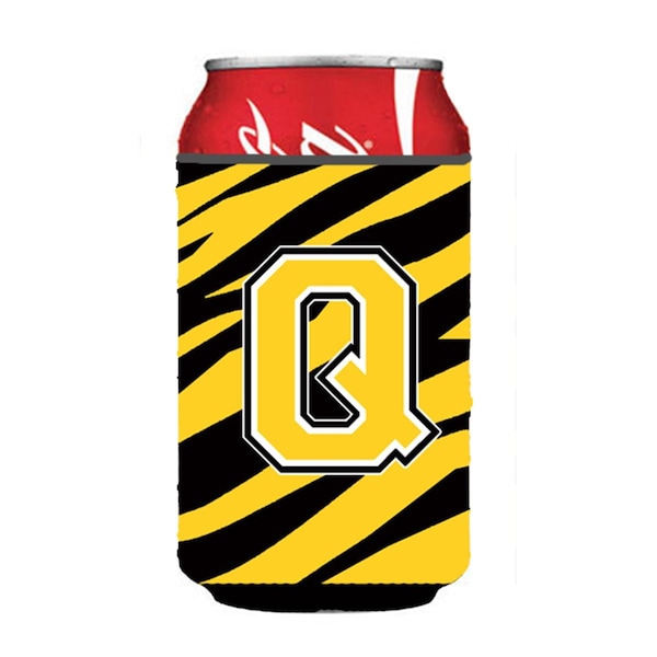 Carolines Treasures Letter Q Initial Monogram - Tiger Stripe - Black Gold Can Or Bottle  Hugger - CJ1026-QCC