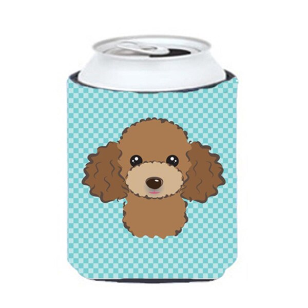 Carolines Treasures Checkerboard Blue Chocolate Brown Poodle Can Or Bottle Hugger- 12 Oz. - BB1194CC