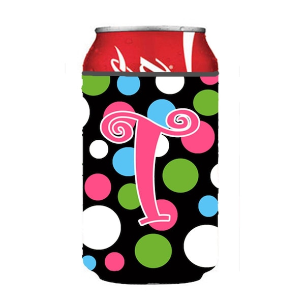 Carolines Treasures Letter T Initial Monogram - Polkadots And Pink Can Or Bottle  Hugger - CJ1038-TCC