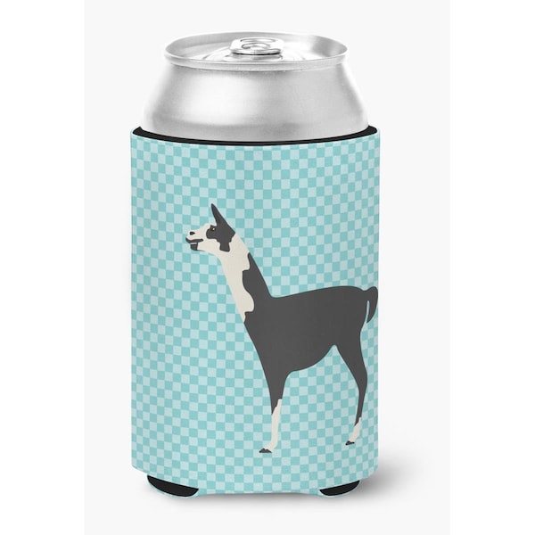Carolines Treasures Llama Q Ara Blue Check Can or Bottle Hugger - BB8092CC