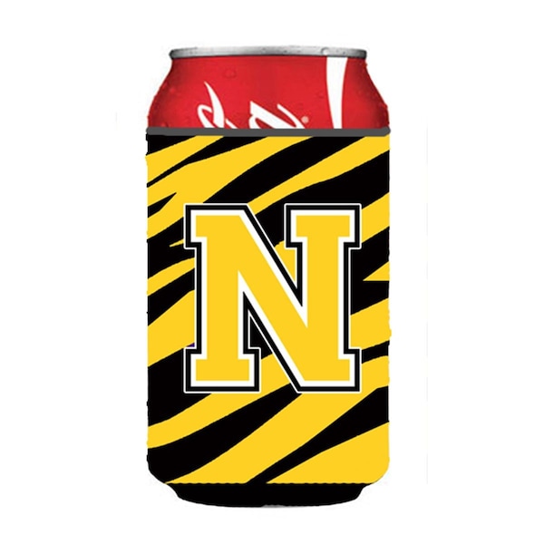 Carolines Treasures Letter N Initial Monogram - Tiger Stripe - Black Gold Can Or Bottle  Hugger - CJ1026-NCC