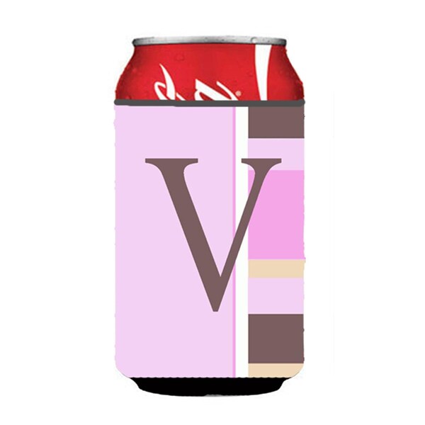 Carolines Treasures Letter V Initial Monogram - Pink Stripes Can or Bottle  Hugger - CJ1005-VCC