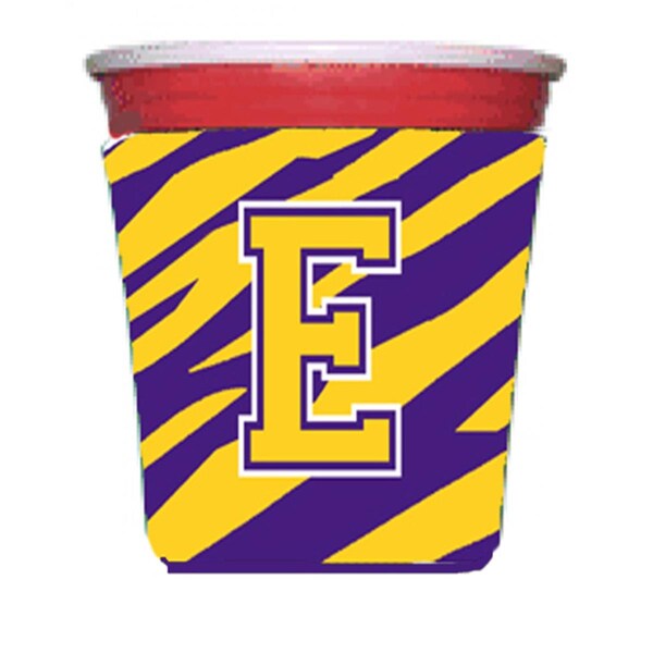 Carolines Treasures Tiger Stripe - Purple Gold Letter E Monogram Initial Red Solo Cup  Hugger - CJ1022-E-RSC