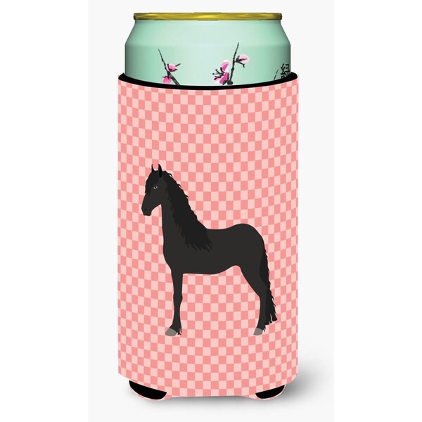 Carolines Treasures Friesian Horse Pink Check Tall Boy Beverage Insulator Hugger - BB7915TBC