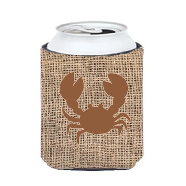 Carolines Treasures Crab Burlap And Brown Can Or Bottle  Hugger - BB1104-BL-BN-CC