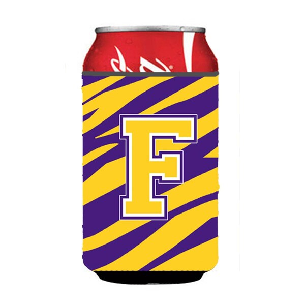 Carolines Treasures Monogram - Tiger Stripe - Purple Gold Can Or Bottle  Initial F - CJ1022-FCC