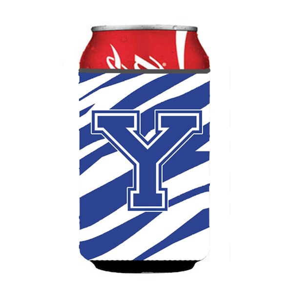 Carolines Treasures Letter Y Initial Monogram - Tiger Stripe Blue And White Can Or Bottle  Hugger - CJ1034-YCC