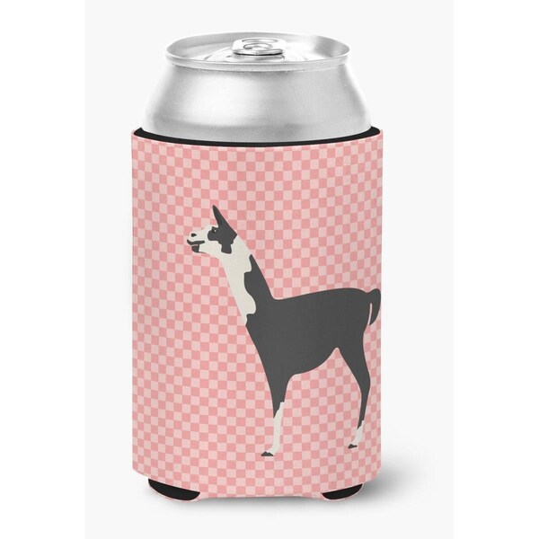 Carolines Treasures Llama Q Ara Pink Check Can or Bottle Hugger - BB7918CC