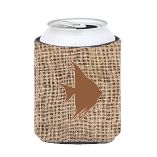 Carolines Treasures Angel Fish Burlap And Brown Can Or Bottle  Hugger - BB1022-BL-BN-CC