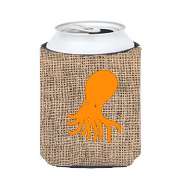 Carolines Treasures Octopus Burlap And Orange Can Or Bottle  Hugger - BB1098-BL-OR-CC