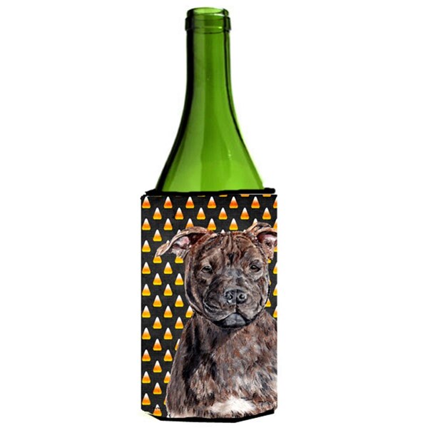 Carolines Treasures Staffordshire Bull Terrier Staffie Candy Corn Halloween Wine bottle sleeve Hugger  24 Oz. - SC9657LITERK