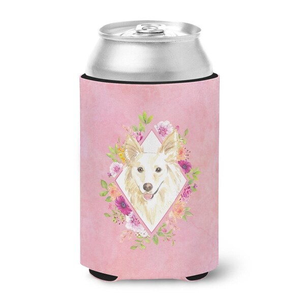 Carolines Treasures White Collie Pink Flowers Can or Bottle Hugger - CK4201CC