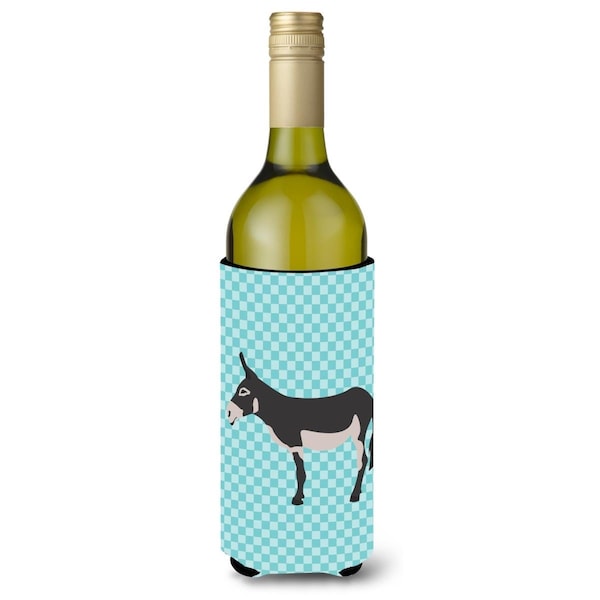 Carolines Treasures American Mammoth Jack Donkey Blue Check Wine Bottle Beverge Insulator Hugger - BB8018LITERK