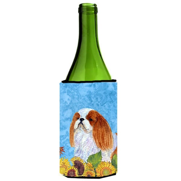 Carolines Treasures English Toy Spaniel In Summer Flowers Wine bottle sleeve Hugger - 24 oz. - SS4140LITERK