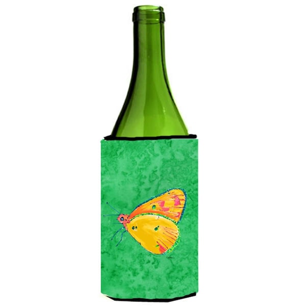 Carolines Treasures Butterfly Orange On Green Wine bottle sleeve Hugger - 24 oz. - 8861LITERK