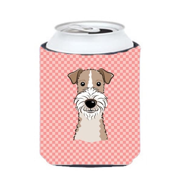 Carolines Treasures Checkerboard Pink Wire Haired Fox Terrier Can Or Bottle Hugger- 12 Oz. - BB1247CC