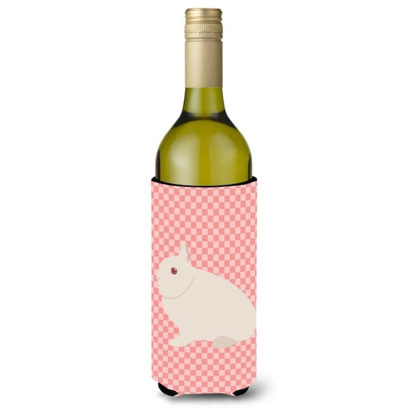 Carolines Treasures Hermelin Rabbit Pink Check Wine Bottle Beverge Insulator Hugger - BB7964LITERK