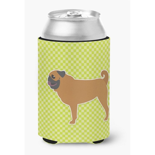 Carolines Treasures Pug Checkerboard Green Can or Bottle Hugger - BB3847CC