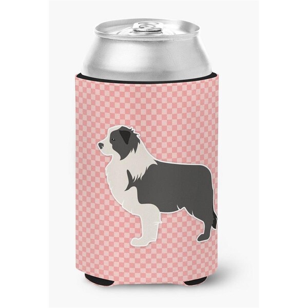 Carolines Treasures Black Border Collie Checkerboard Pink Can or Bottle Hugger - BB3623CC